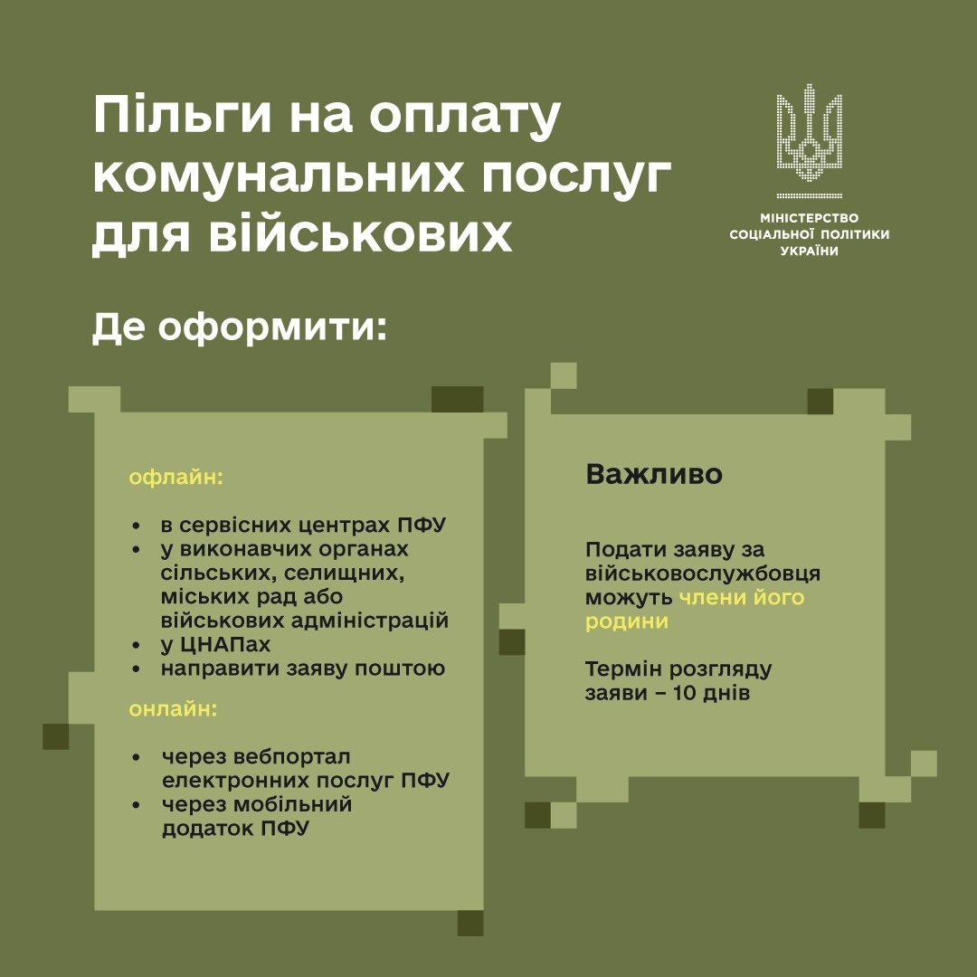 Пільги на оплату комунальних послуг для військових