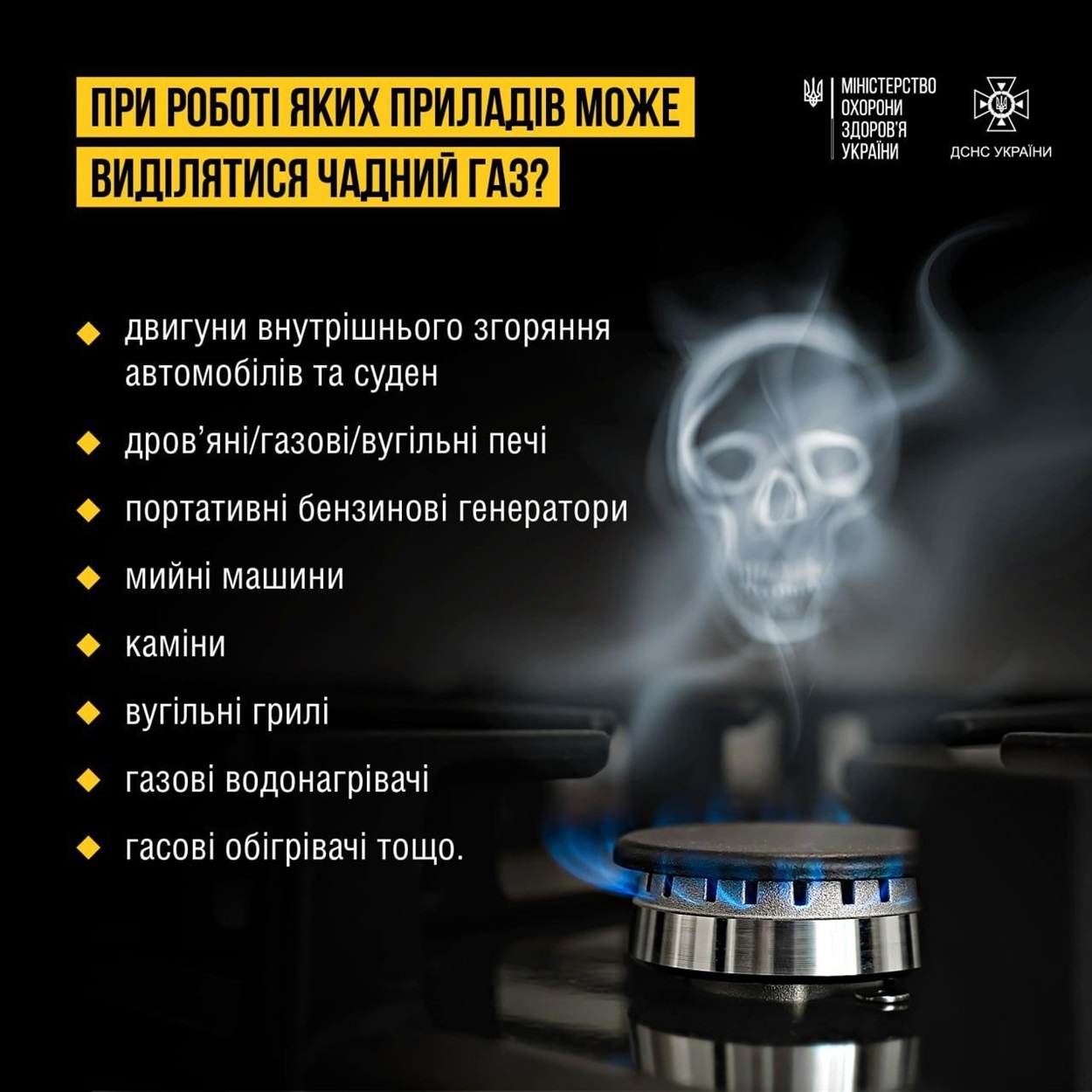 чадний газ, ДСНС, МОЗ