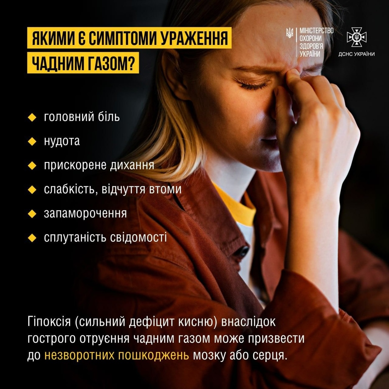 чадний газ, ДСНС, МОЗ