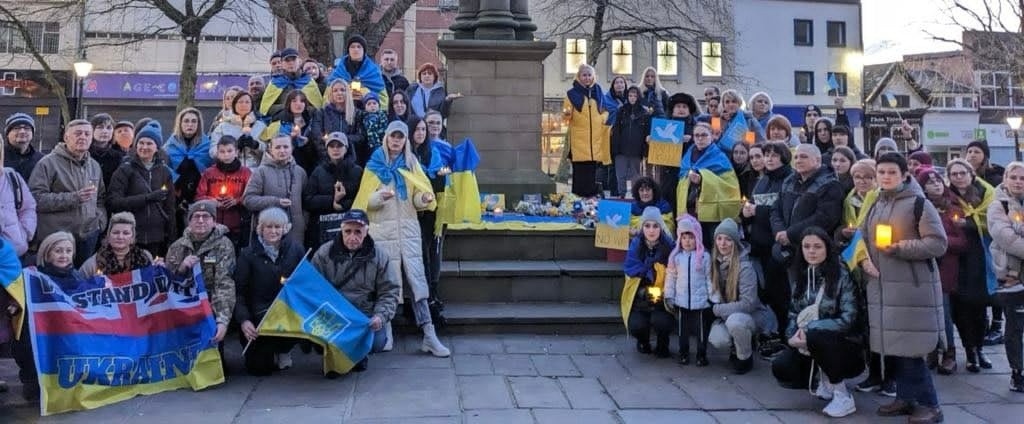 Мітинг-реквієм з нагоди першої річниці повномасштабного вторгнення. Престон, лютий 2023