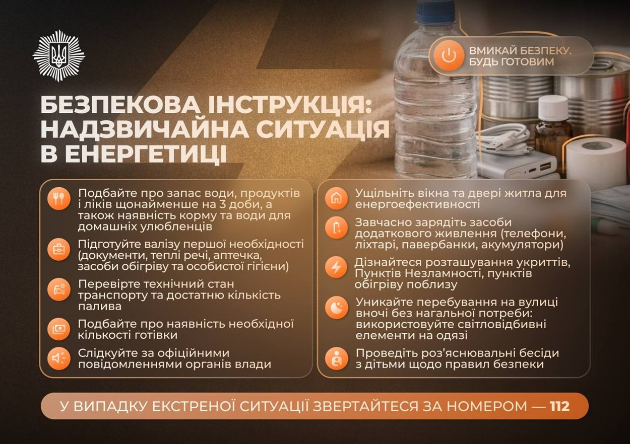 Під час надзвичайної ситуації в енергетиці дбайте про базову готовність